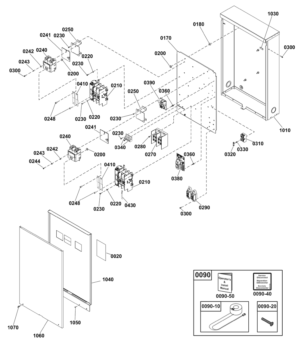 Transfer Switch - Hingeless Enclosure Diagram and Parts List for 040623-00  Briggs and Stratton Generator